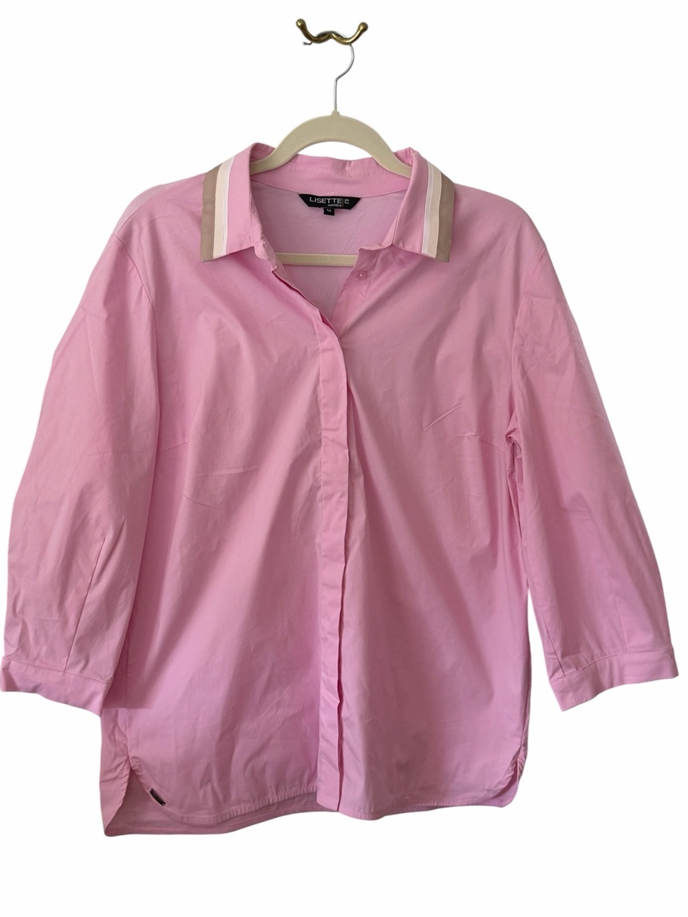 Lisette Montreal Pink Popover Blouse 3/4 Sleeve Hidden Placket Medium
